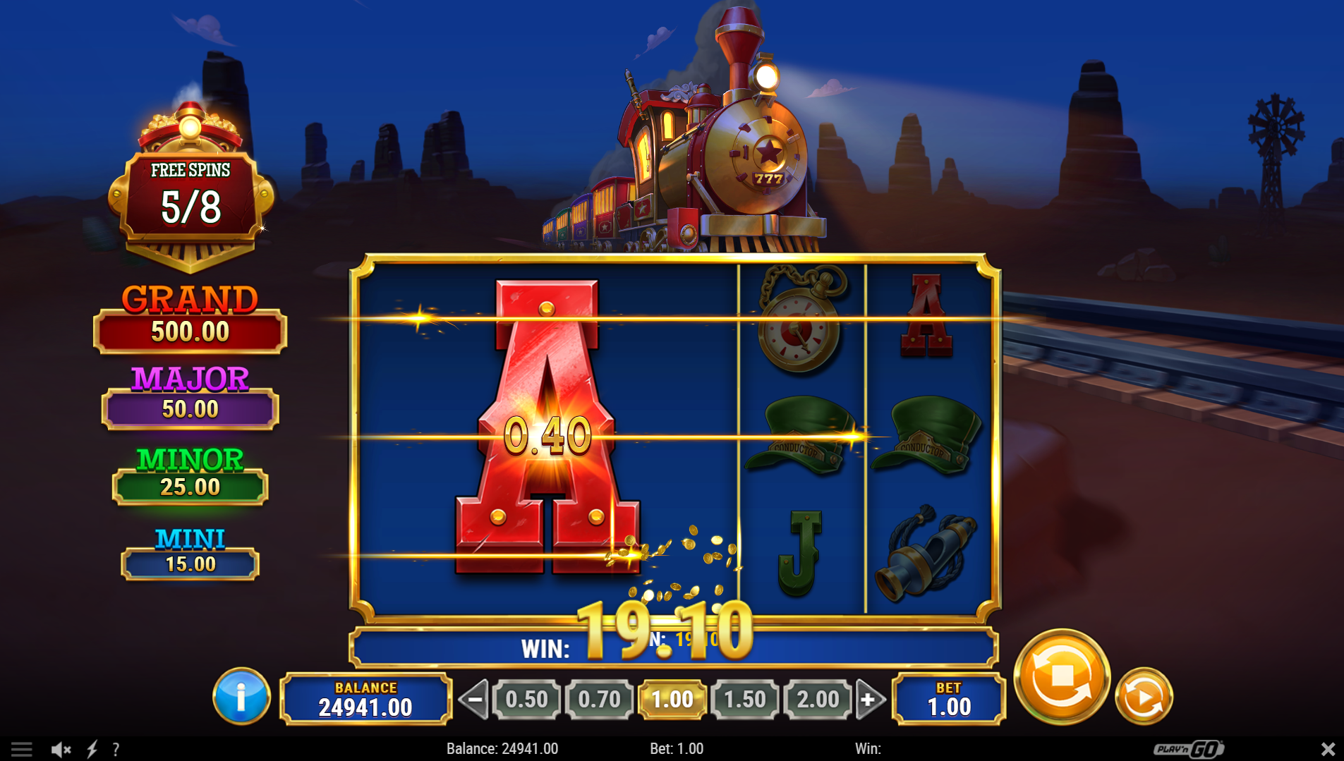 Track n' Gold Free Spins Bonus feature showing Colossal reel