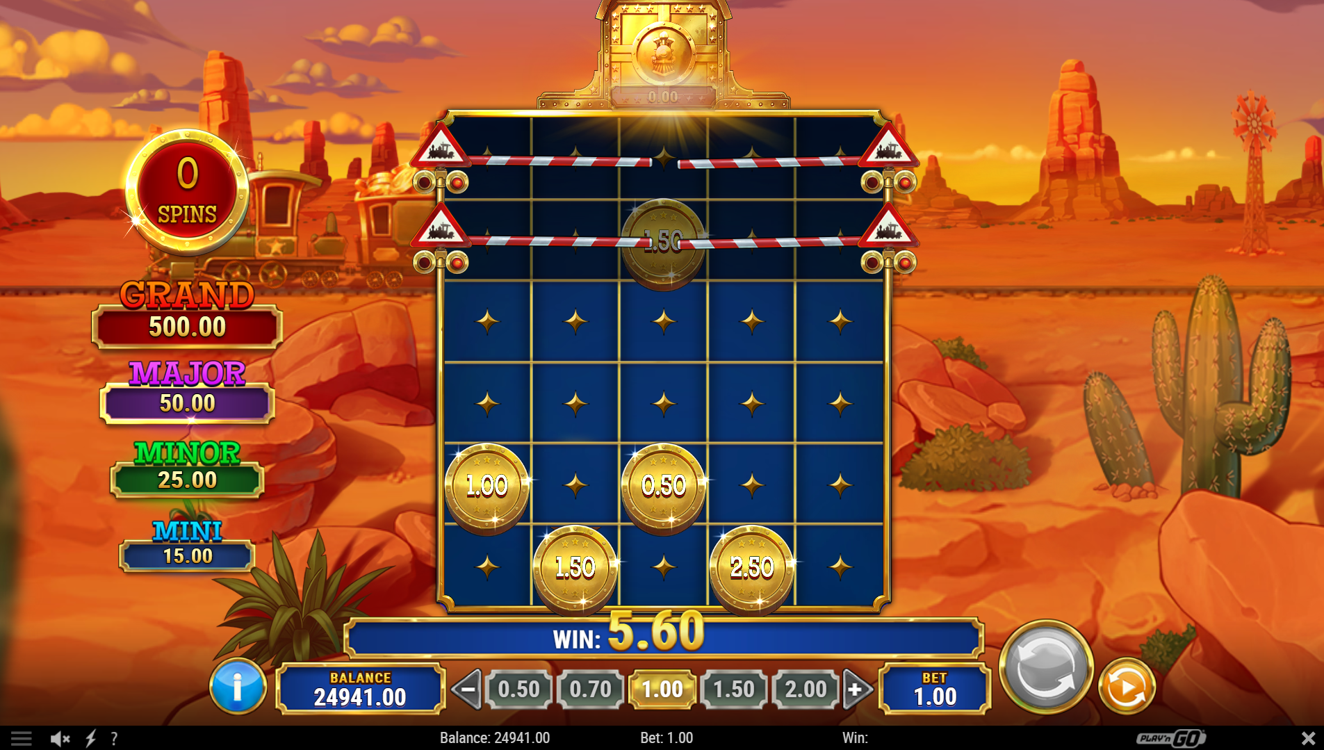 Track n' Gold Hold n' Win feature with locked rows and Vault train symbols