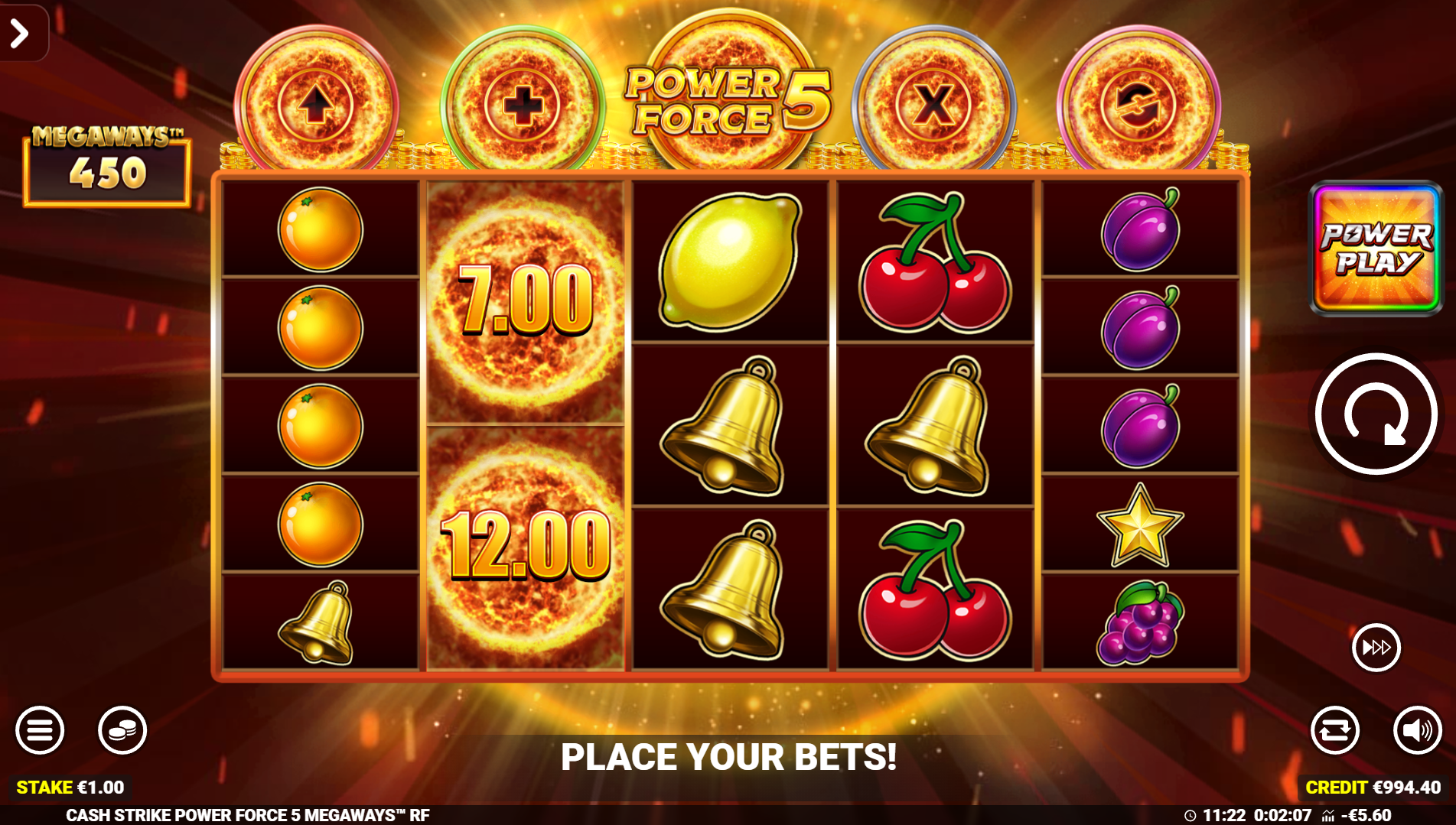 Cash Strike Power Force 5 Megaways - uncollected prize values collected into the bank above the reels