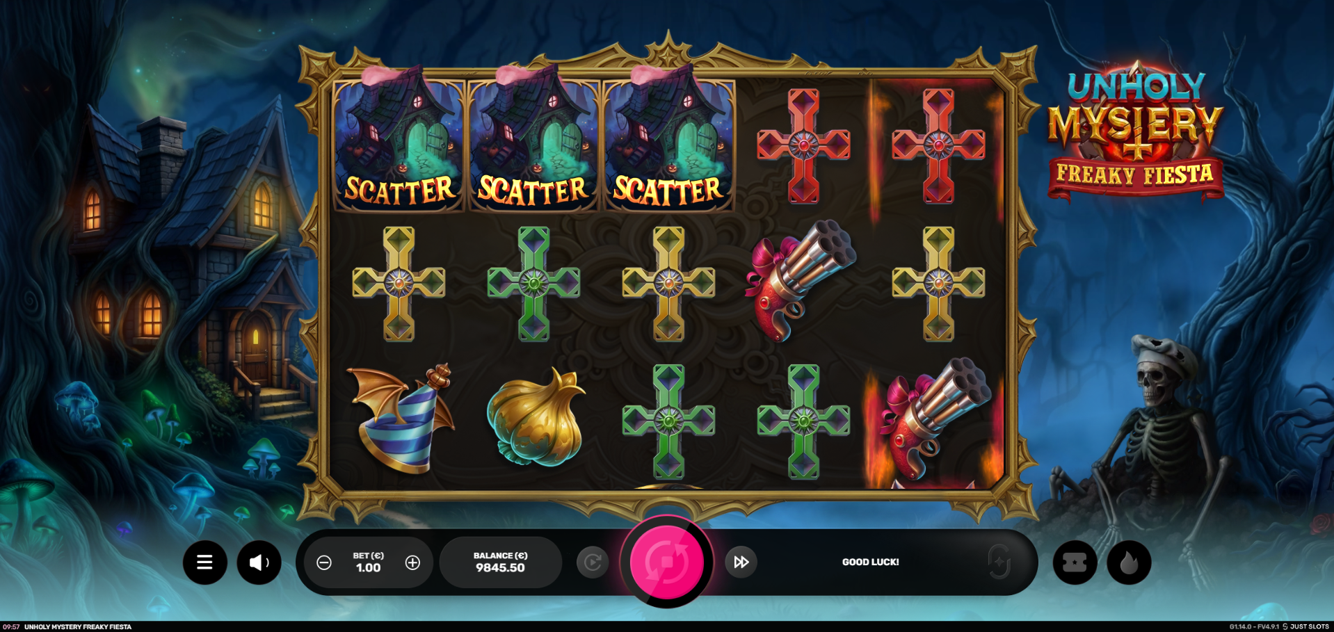 Unholy Mystery Freaky Fiesta Free Spins trigger with 3 or more Scatters