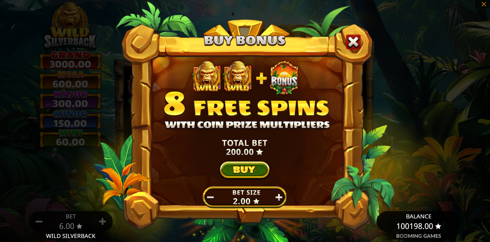 Wild Silverback slot Buy Bonus option screen