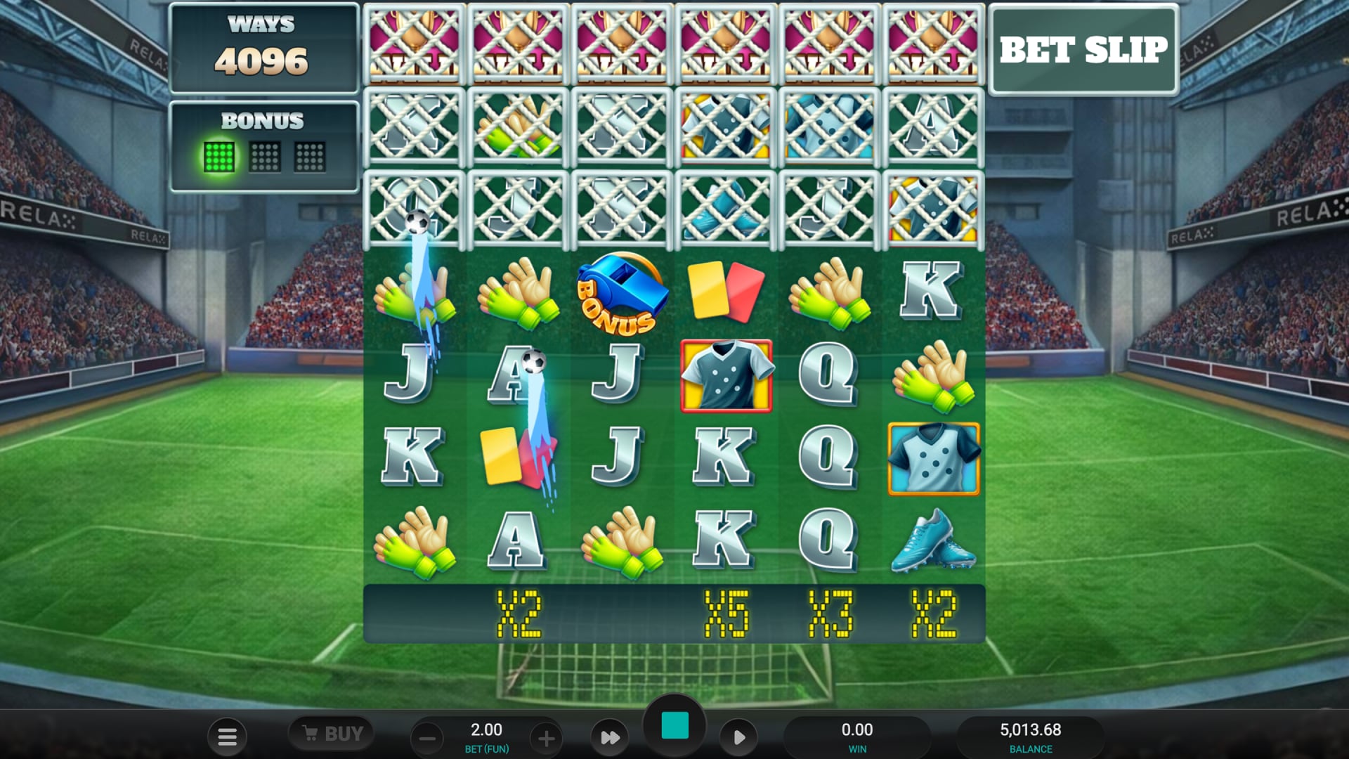World Class Kick Off Dream Drop base game showing the 6x7 grid with football theme symbols
