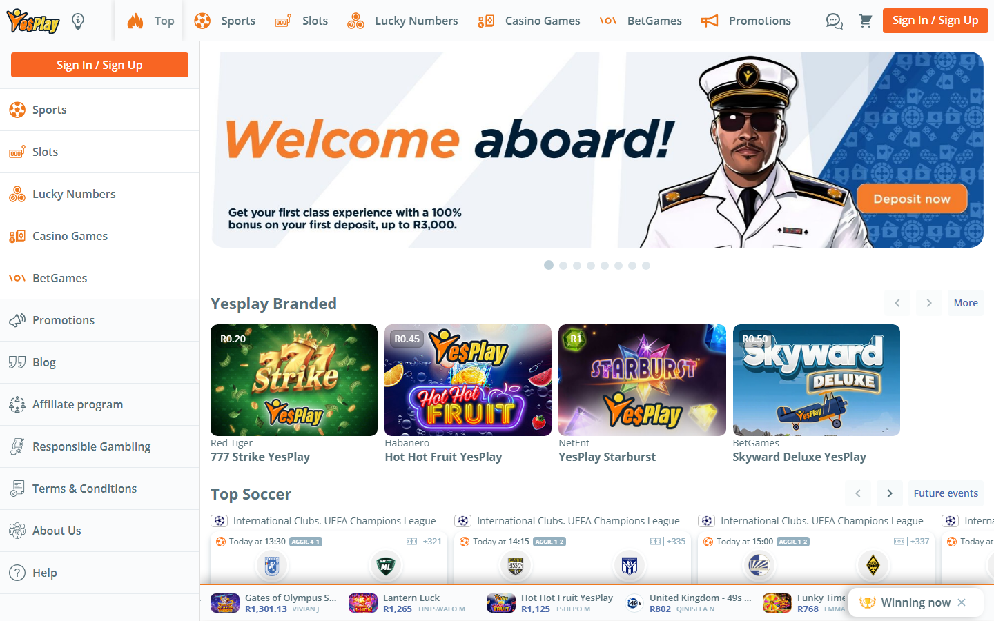 YesPlay Casino Homepage