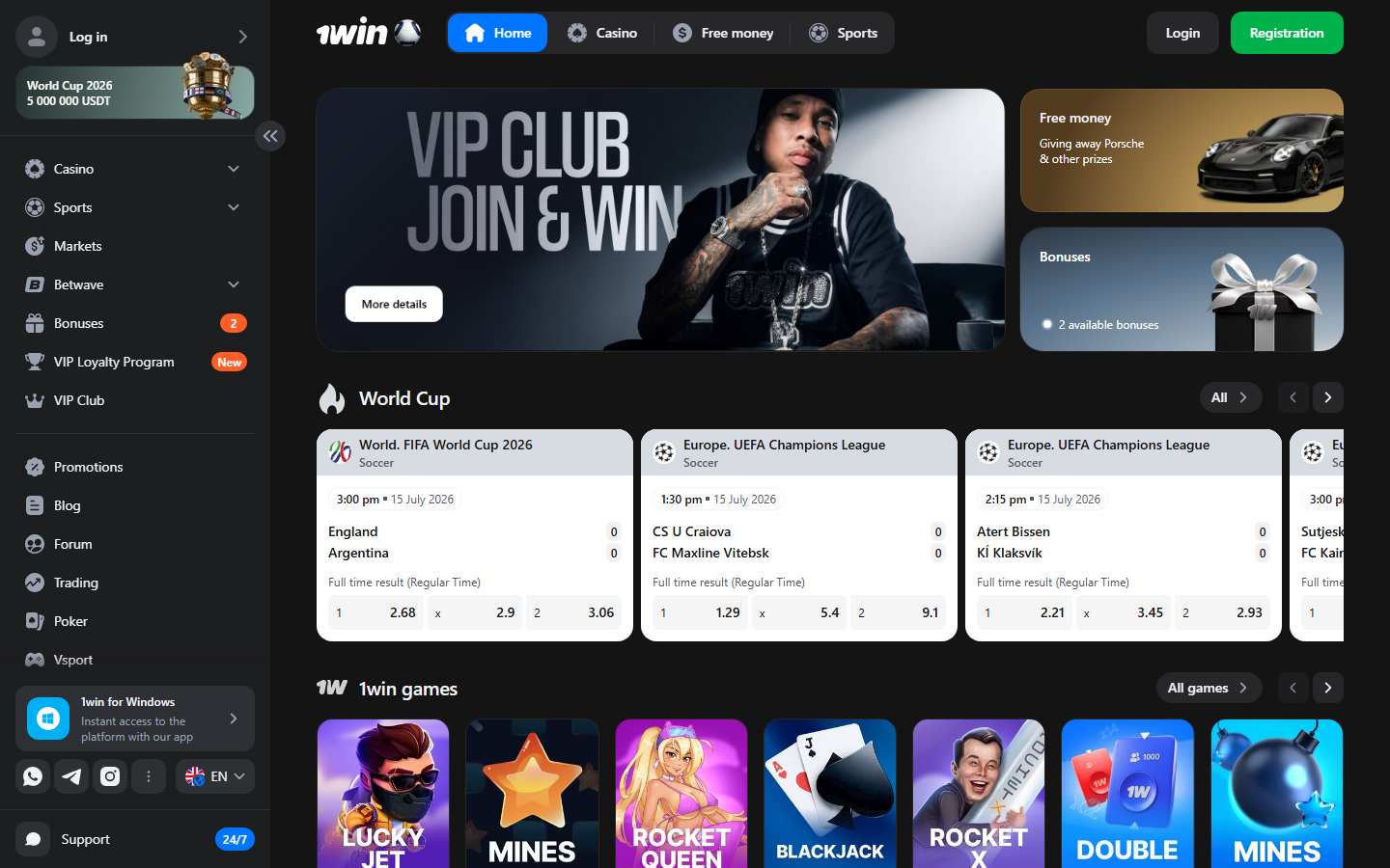 1win Casino Homepage