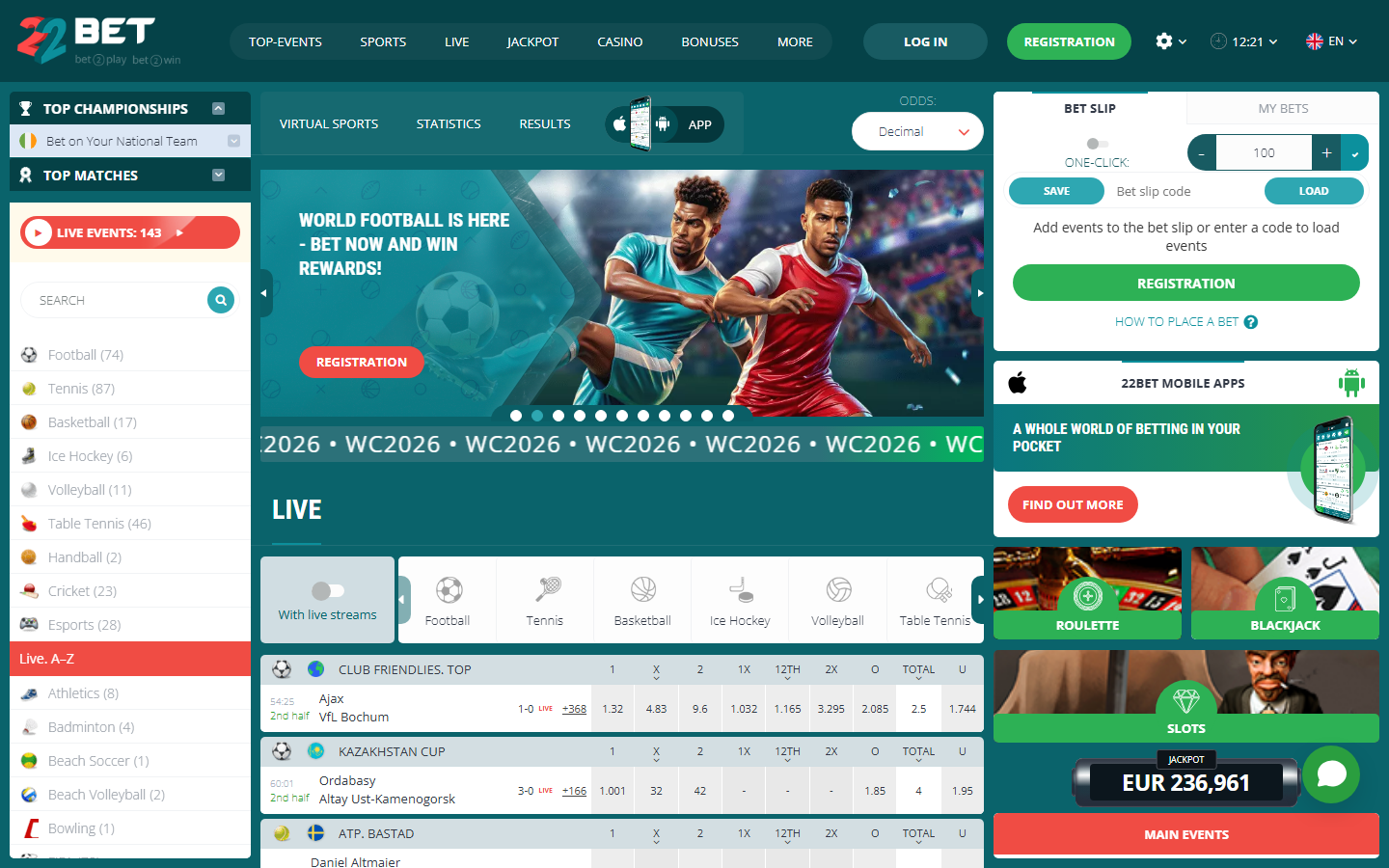 22bet Homepage