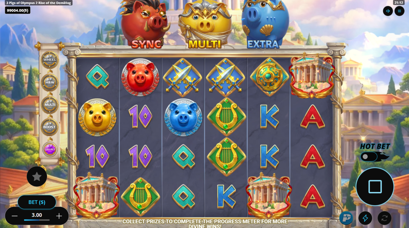 3 Pigs of Olympus 2 Rise of the DemiHog Triple Pig Buy Bonus feature active