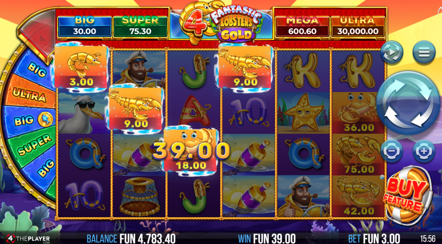 4 Fantastic Lobsters Gold Crab Spin feature showing crab symbols scuttling onto the reels