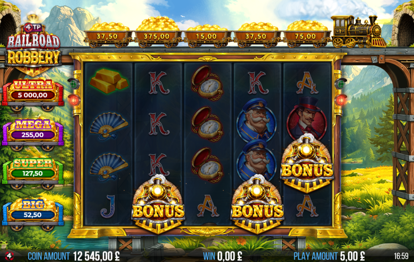 4TP Railroad Robbery bonus symbols including Bandit, Wild and Scatter