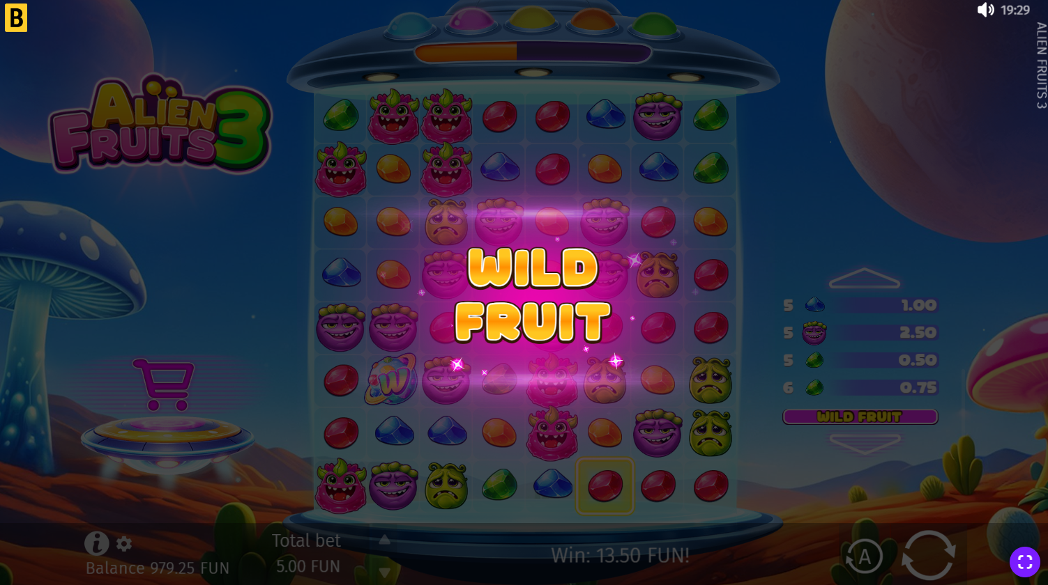 Alien Fruits 3 Wild Fruit spin modifier with wild symbols on the reels