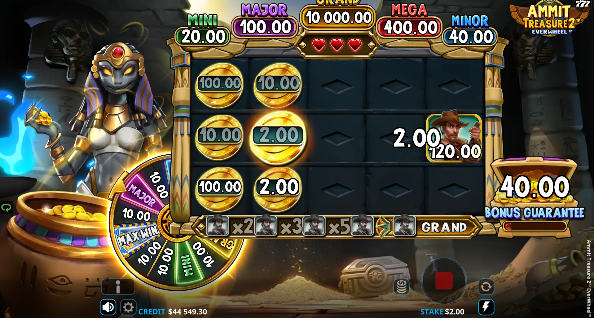 Ammit Treasure 2 EverWheel bonus respin feature in progress