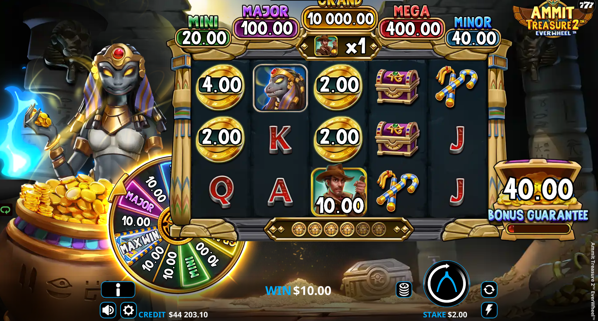 Ammit Treasure 2 EverWheel Explorer Collect feature showing coin multiplier collection