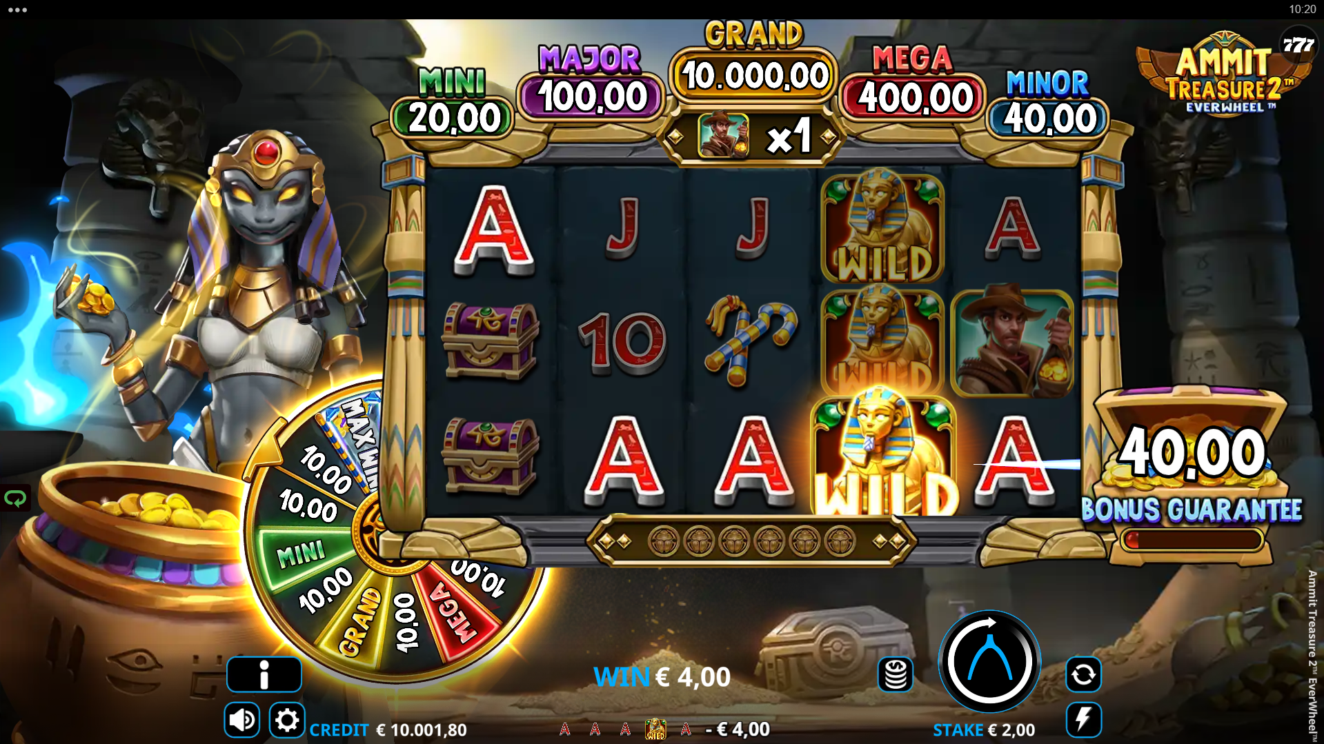 Ammit Treasure 2 EverWheel paytable showing 20 fixed paylines layout