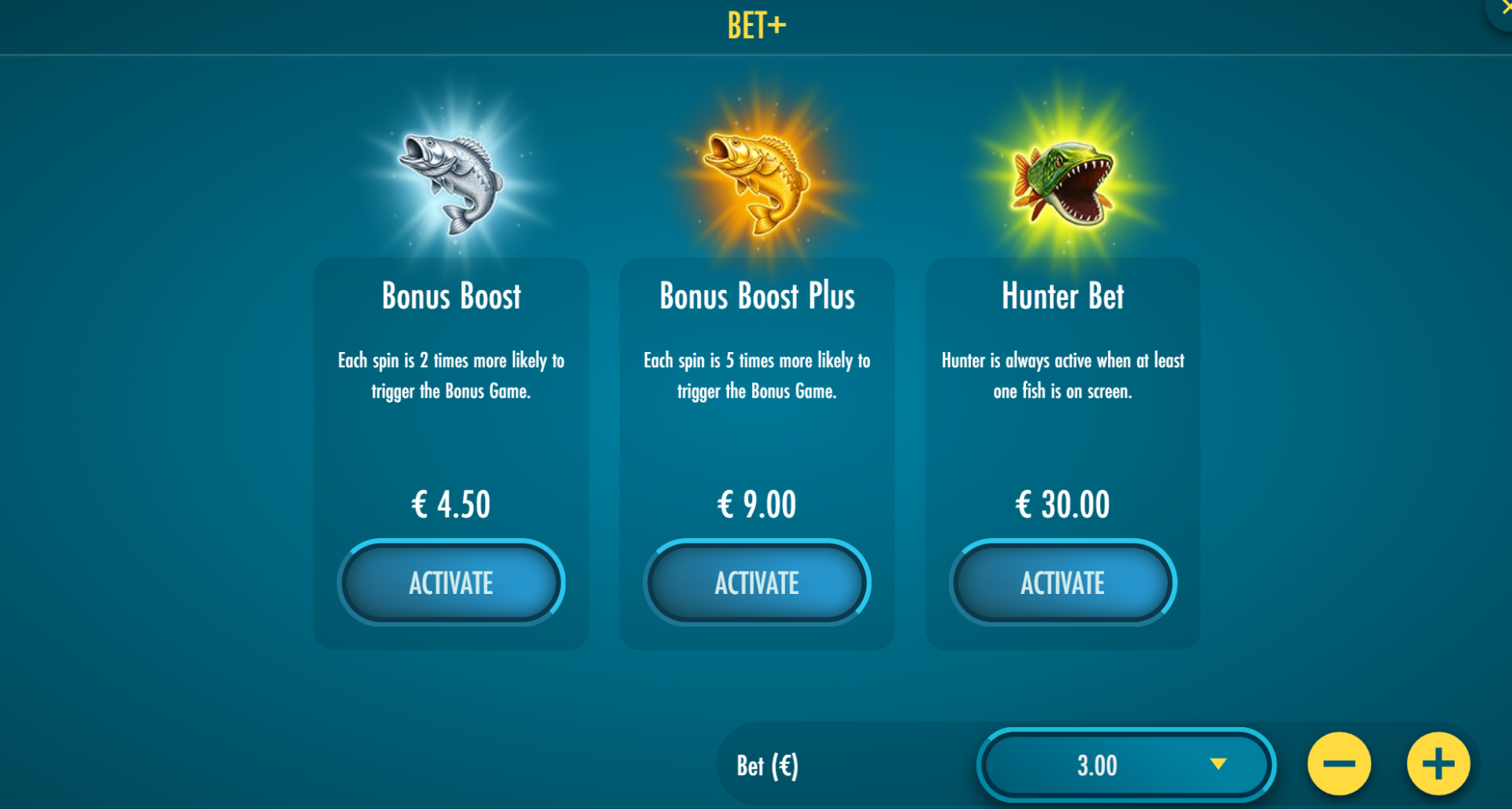 Bass Hunter Extra Bet Spins (BET+ Bonus Boost) feature screenshot