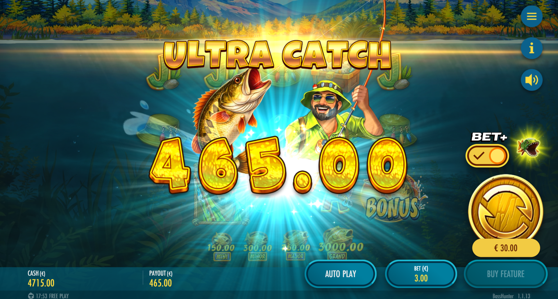 Bass Hunter Hunter Spins with Extra Bet active