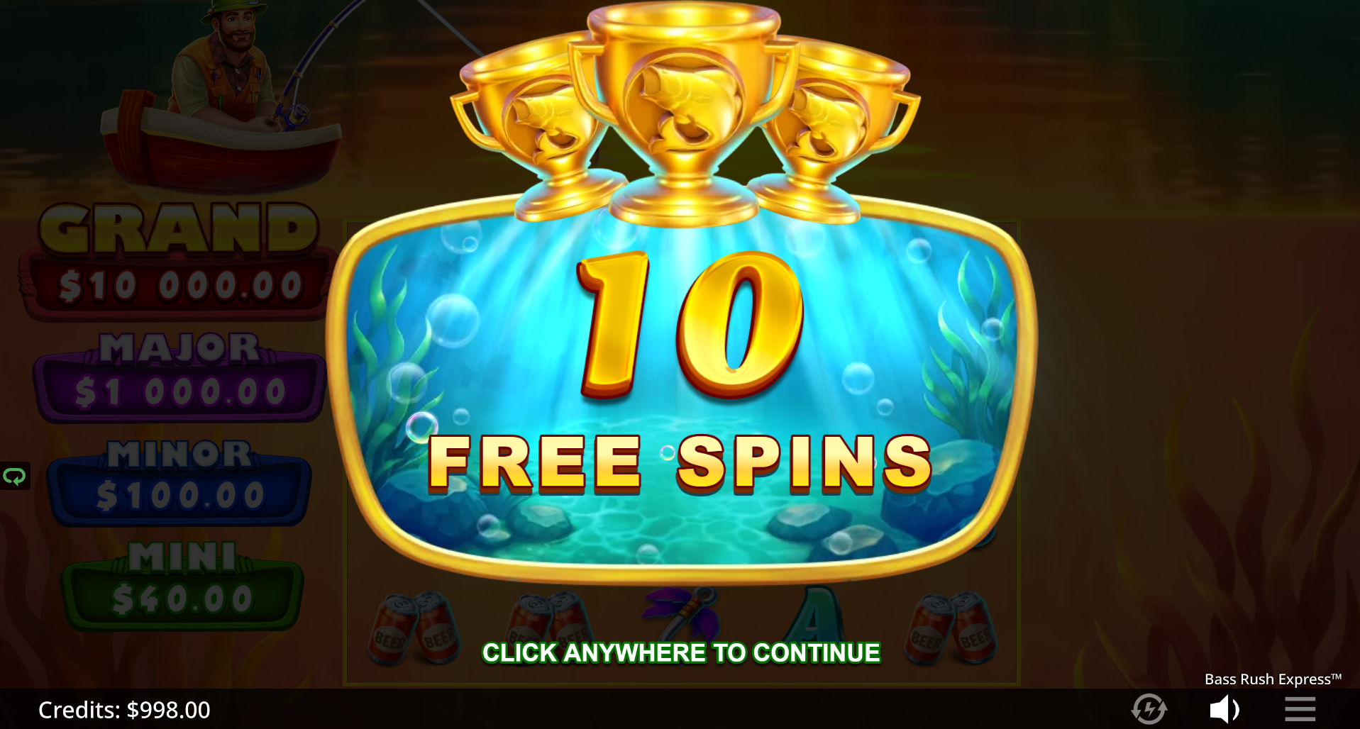 Bass Rush Express Free Spins triggered by 3 Bonus symbols