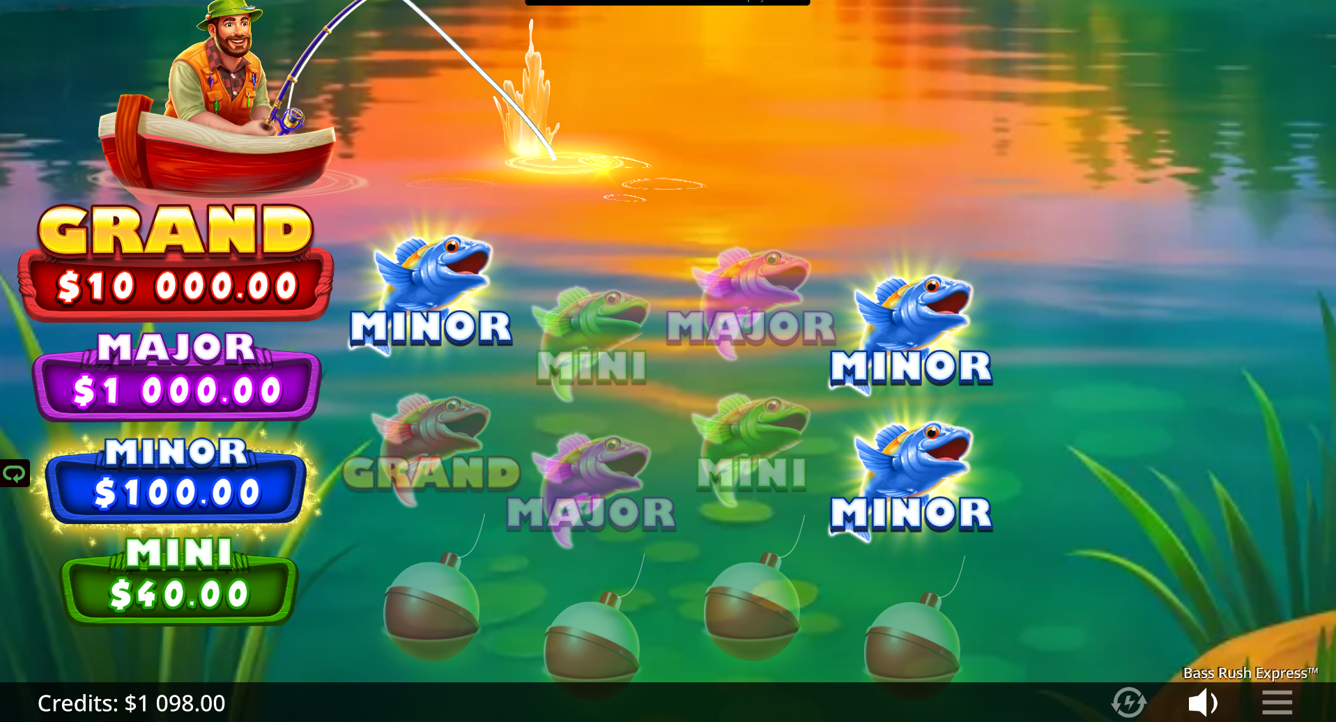Bass Rush Express Pick Feature - match 3 icons to win a jackpot
