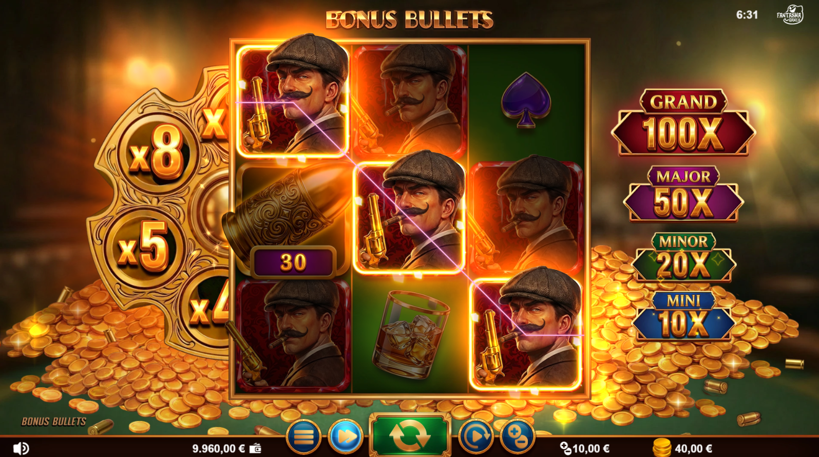 Bonus Bullets wild line feature across the reels