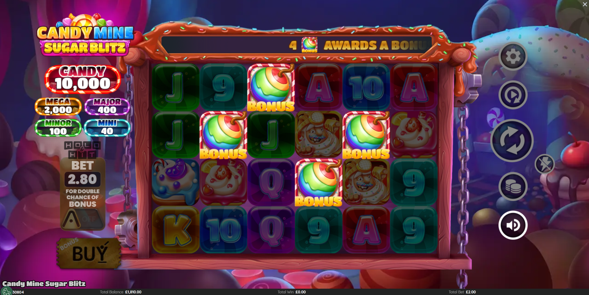 Candy Mine Sugar Blitz scatters landing to award a bonus choice