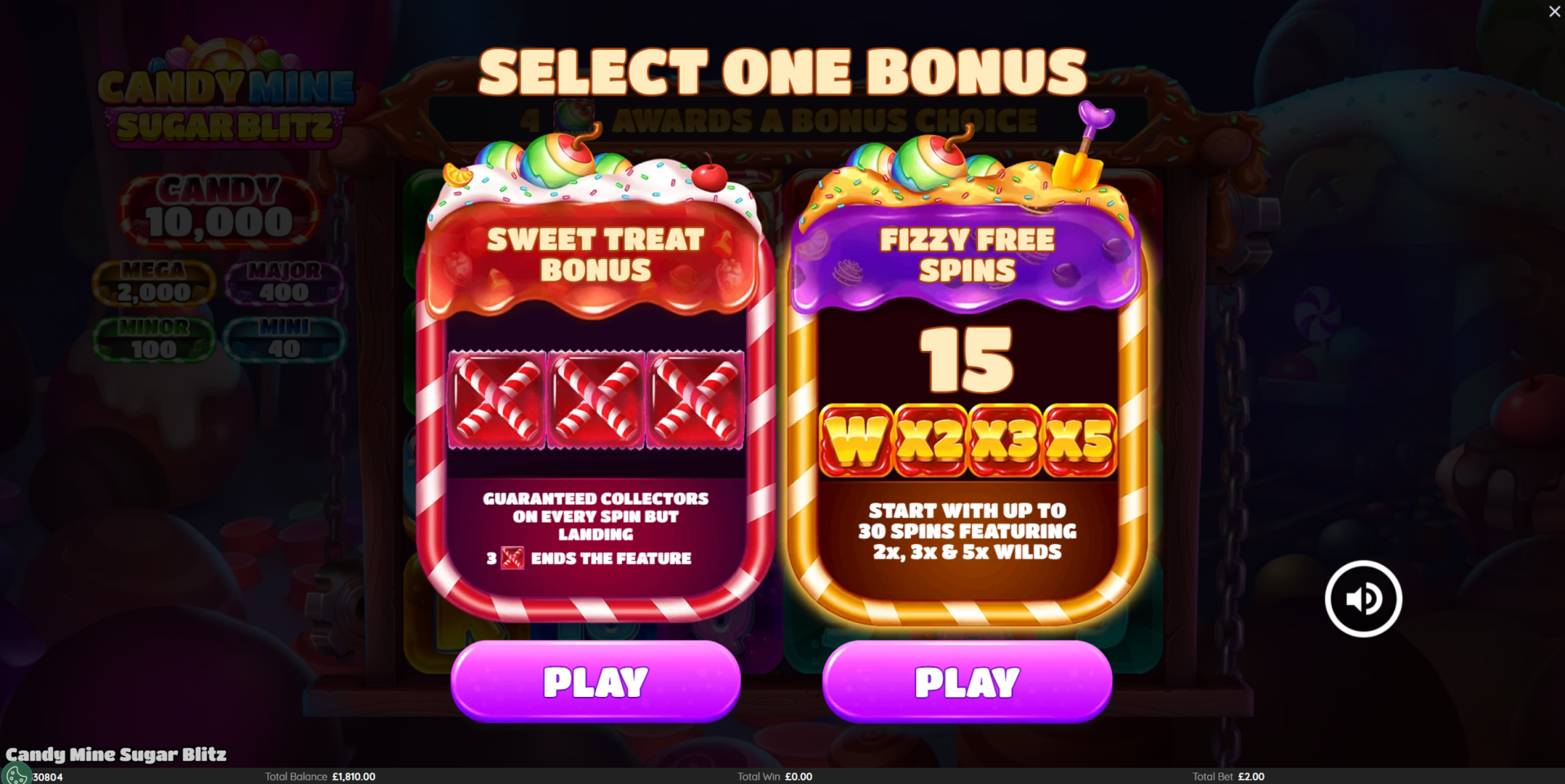 Candy Mine Sugar Blitz bonus choice picker - Sweet Treat Bonus or Fizzy Free Spins