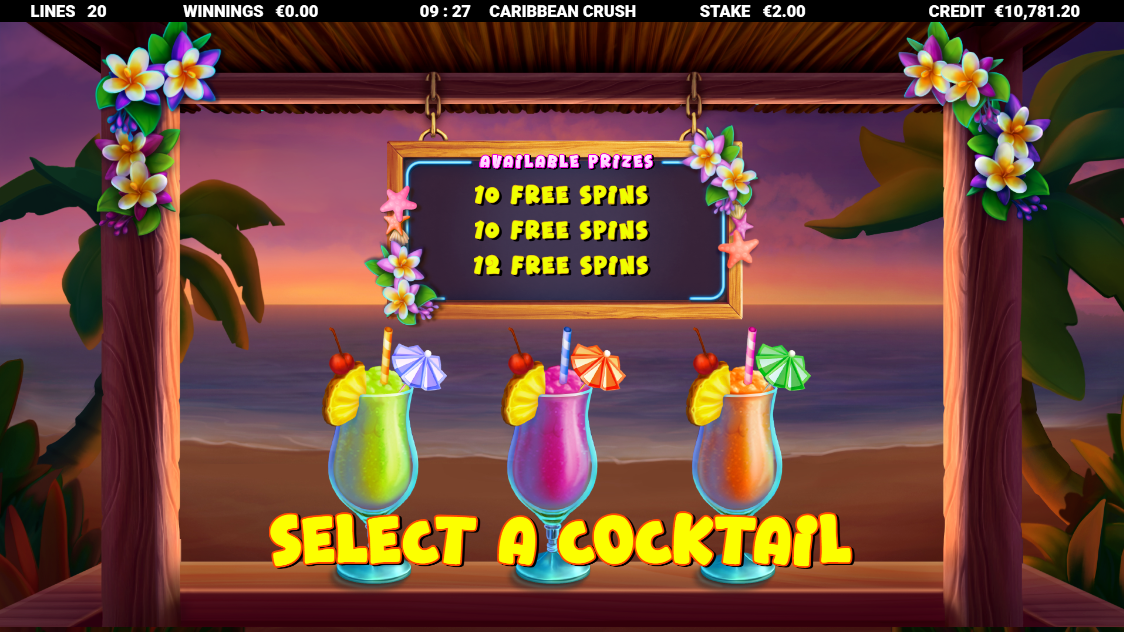 Caribbean Crush Free Spins Trail trigger showing progress to Free Spins
