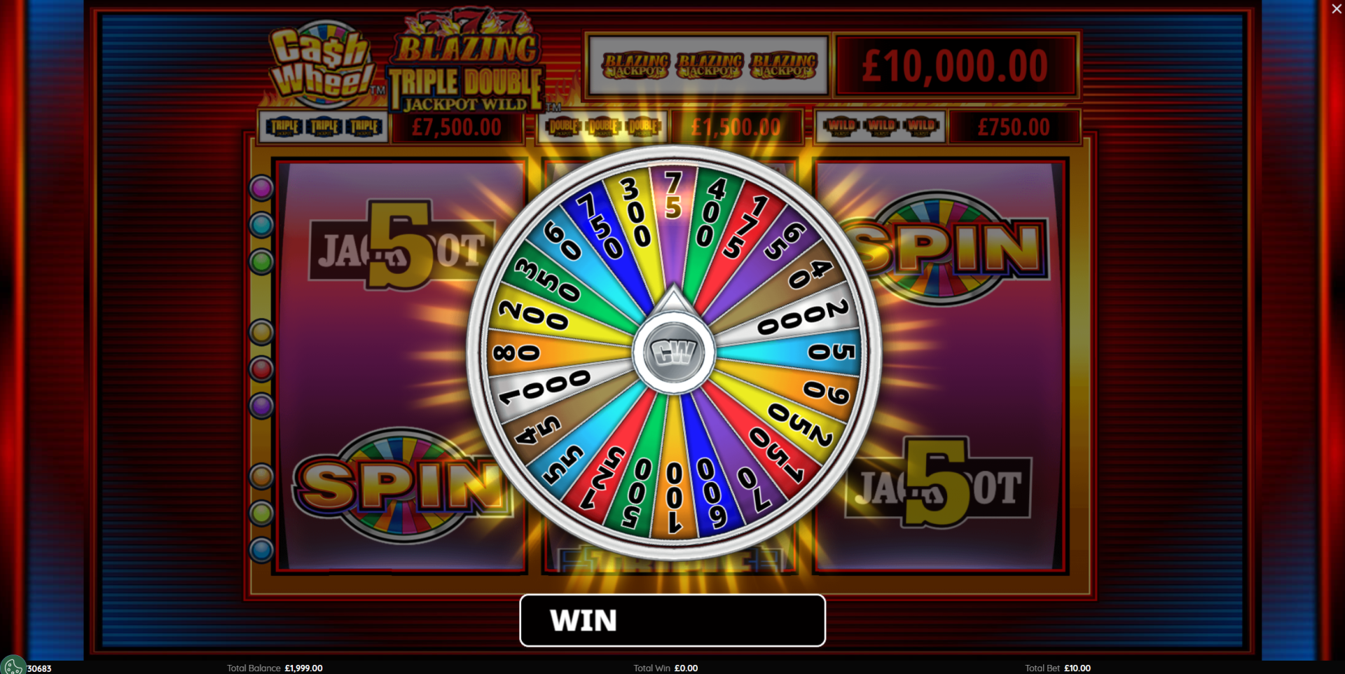 Cash Wheel Blazing 777 Triple Double Jackpot Wild Ca$h Wheel spin feature in action