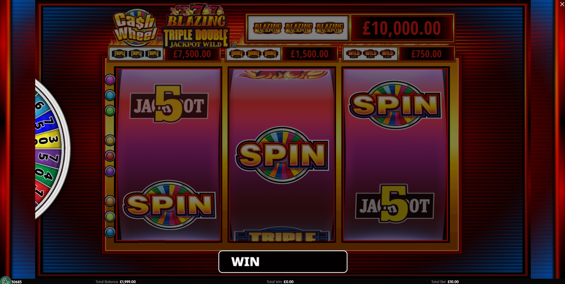 Cash Wheel Blazing 777 Triple Double Jackpot Wild SPIN symbols that trigger the wheel feature