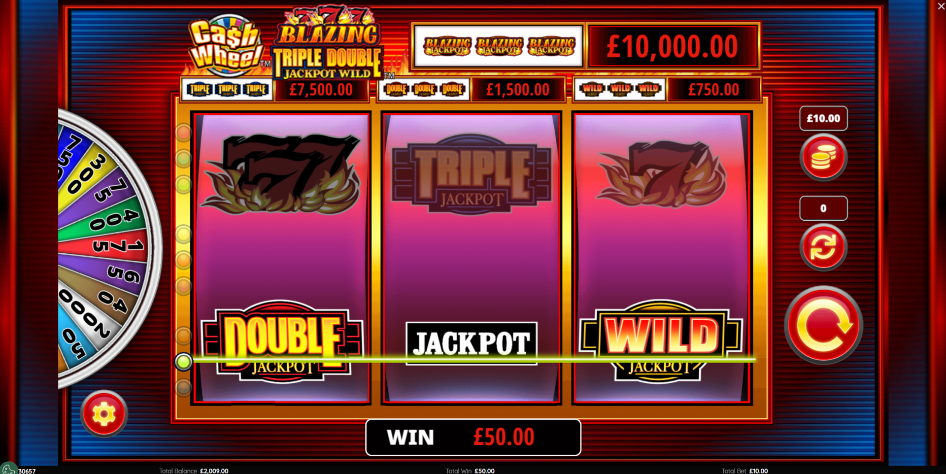 Cash Wheel Blazing 777 Triple Double Jackpot Wild wild symbols on the reels