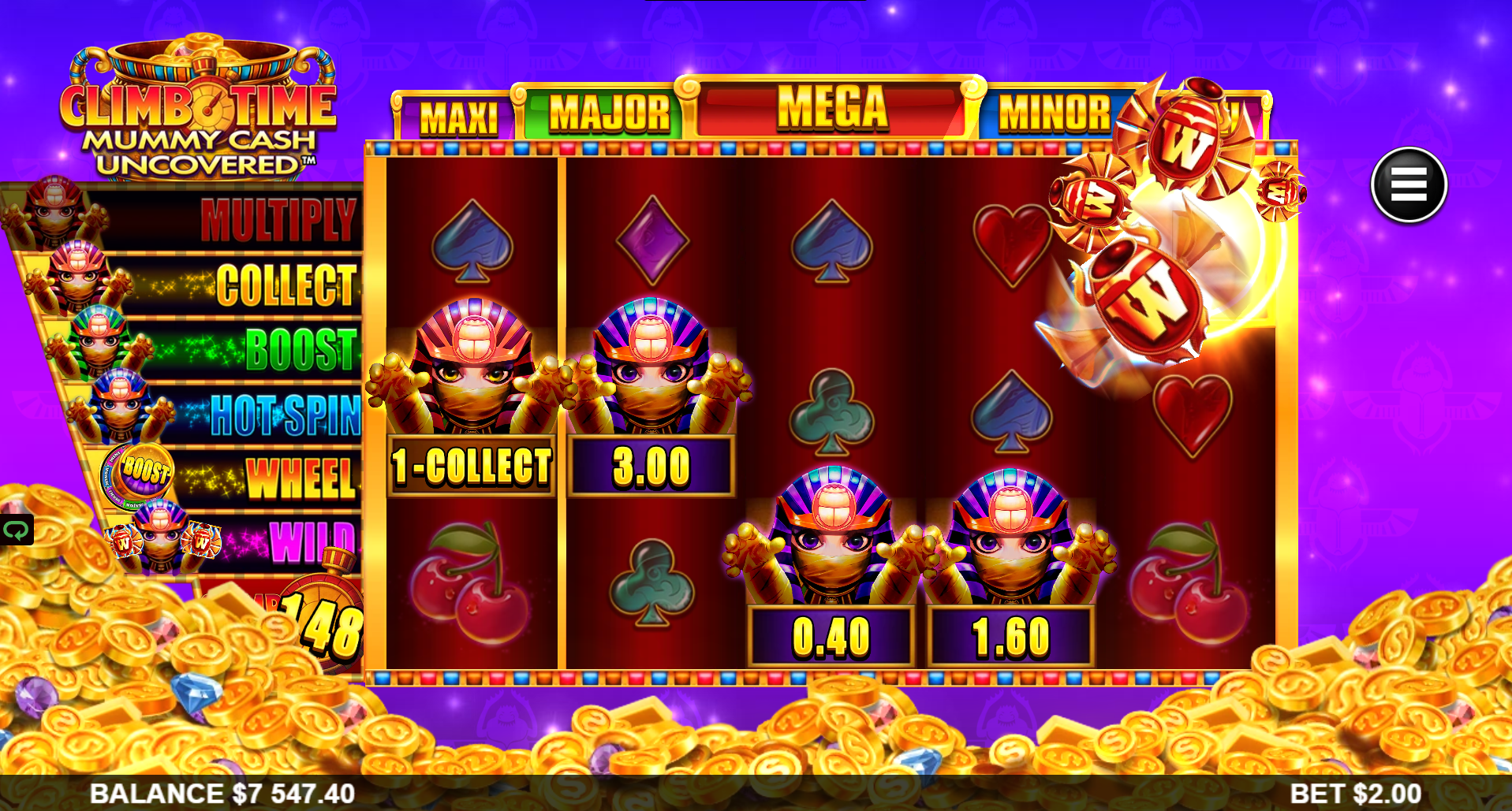 Climb Time Mummy Cash Uncovered collect feature screenshot