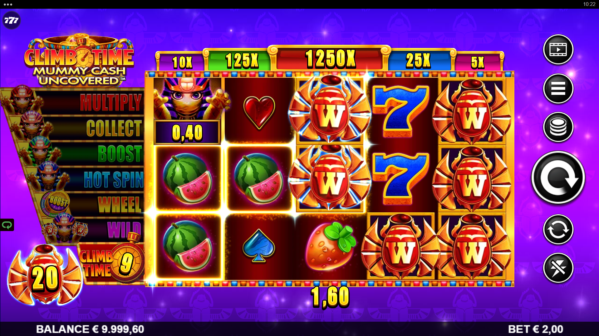 Climb Time Mummy Cash Uncovered paylines display screenshot