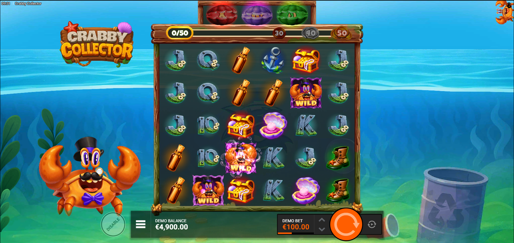 Crabby Collector Grid Booster feature activating on the reels