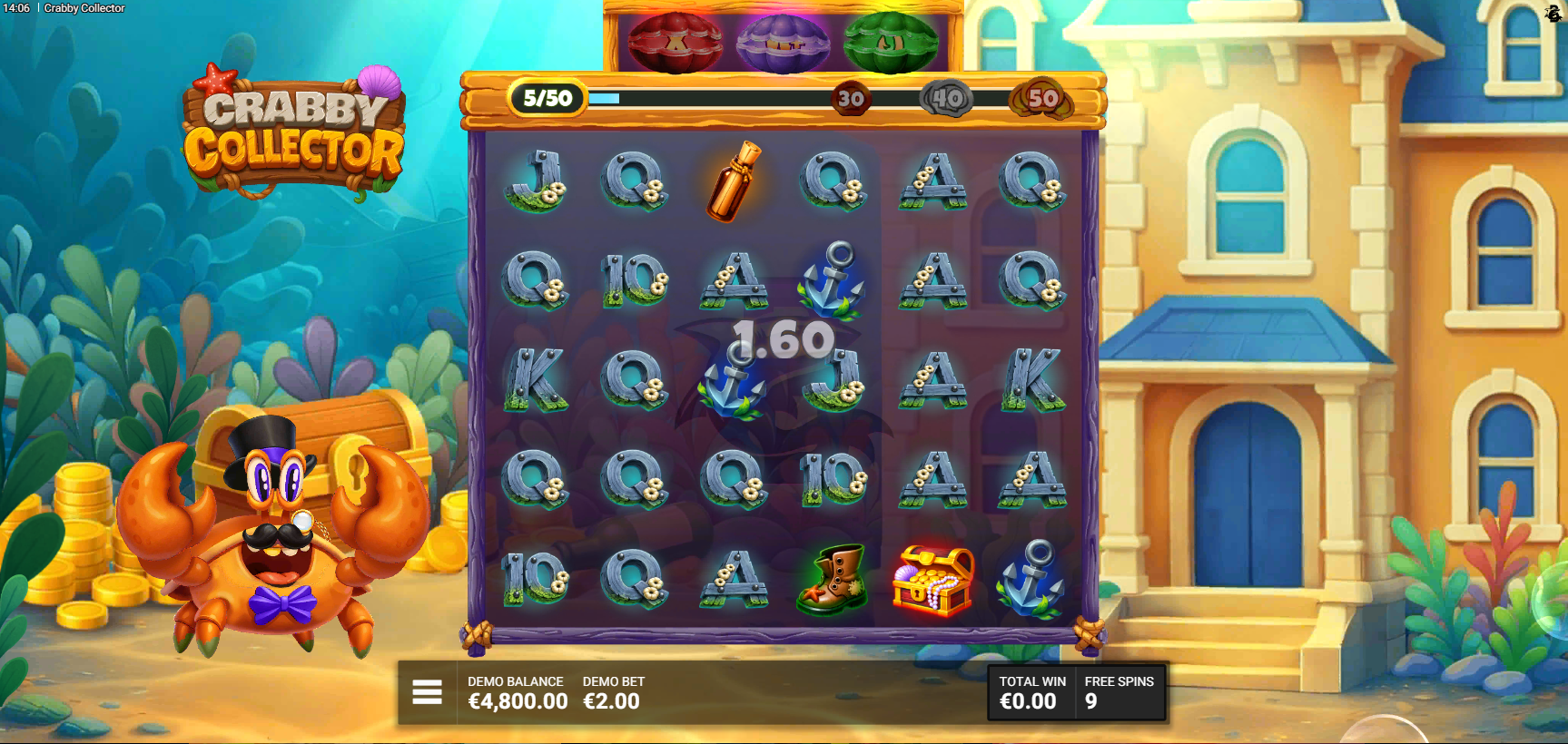 Crabby Collector Shell Seeker free spins bonus feature