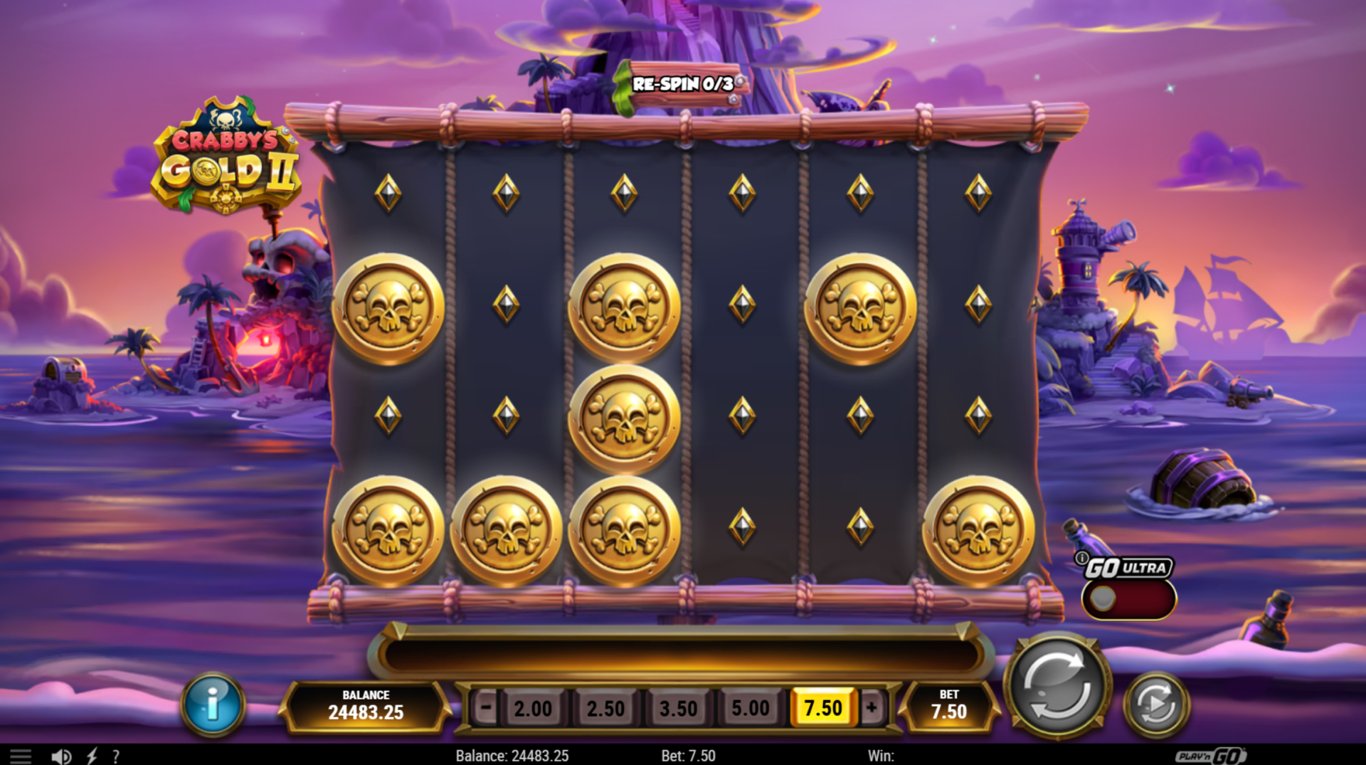 Crabby's Gold II Hold and Spin feature with face-down coins on the reels