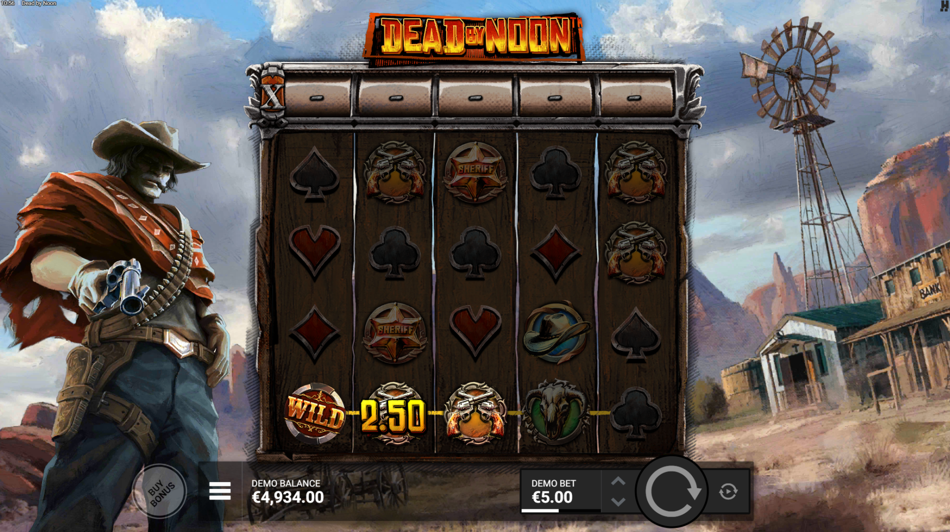 Dead By Noon base game showing the 5x4 grid with western gunslinger theme
