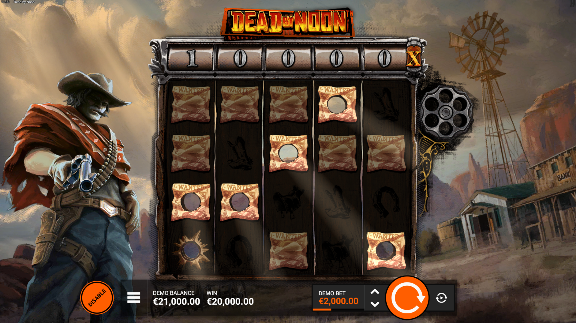 Dead By Noon High Roller FeatureSpins bonus mode with Wanted Poster shooting mechanic