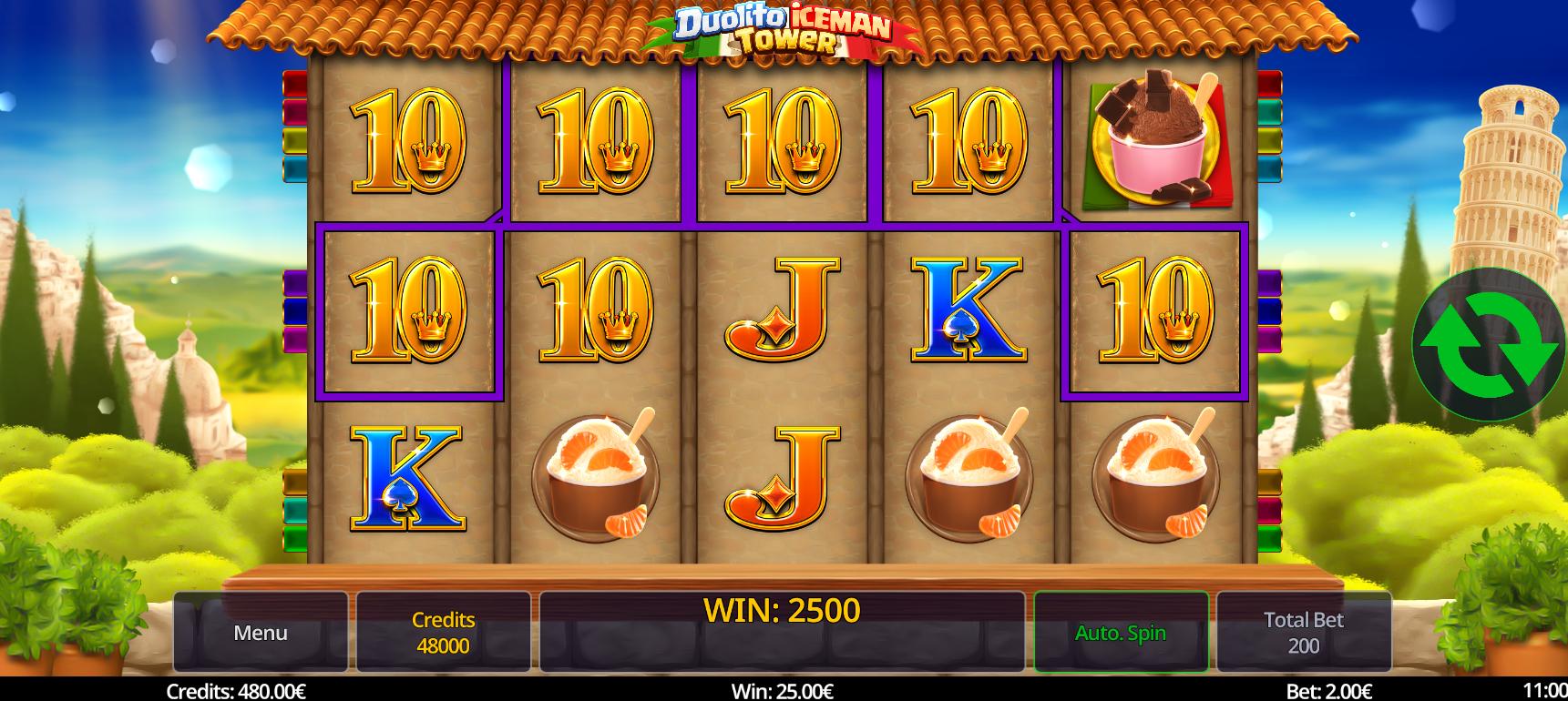 Duolito Iceman Tower offers 10 fixed paylines