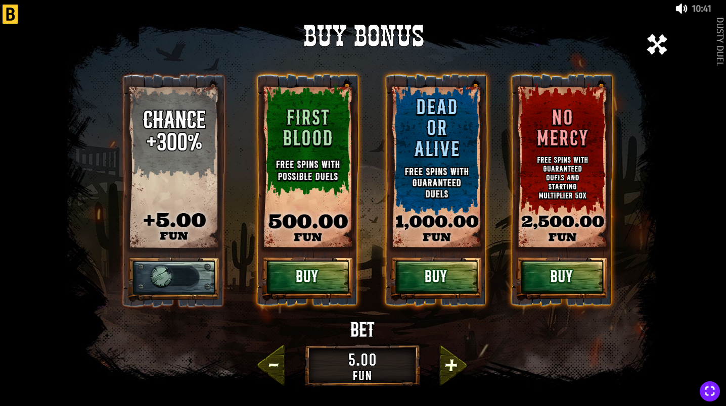 Dusty Duel bonus buy options - First Blood, Dead or Alive, No Mercy