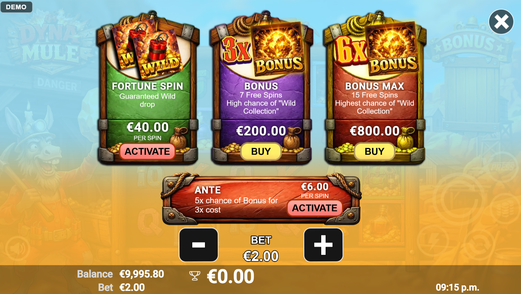 Dyna Mule bonus buy options menu