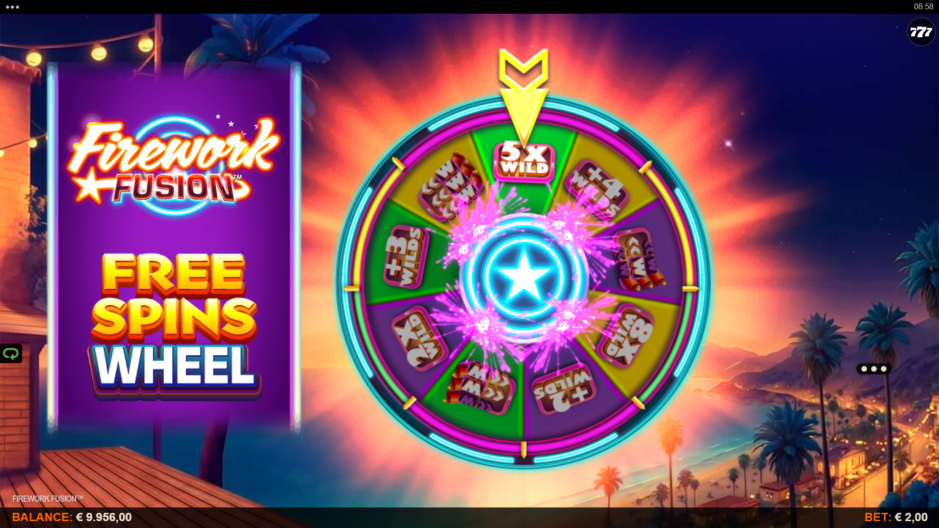 Firework Fusion Free Spins feature wheel selection