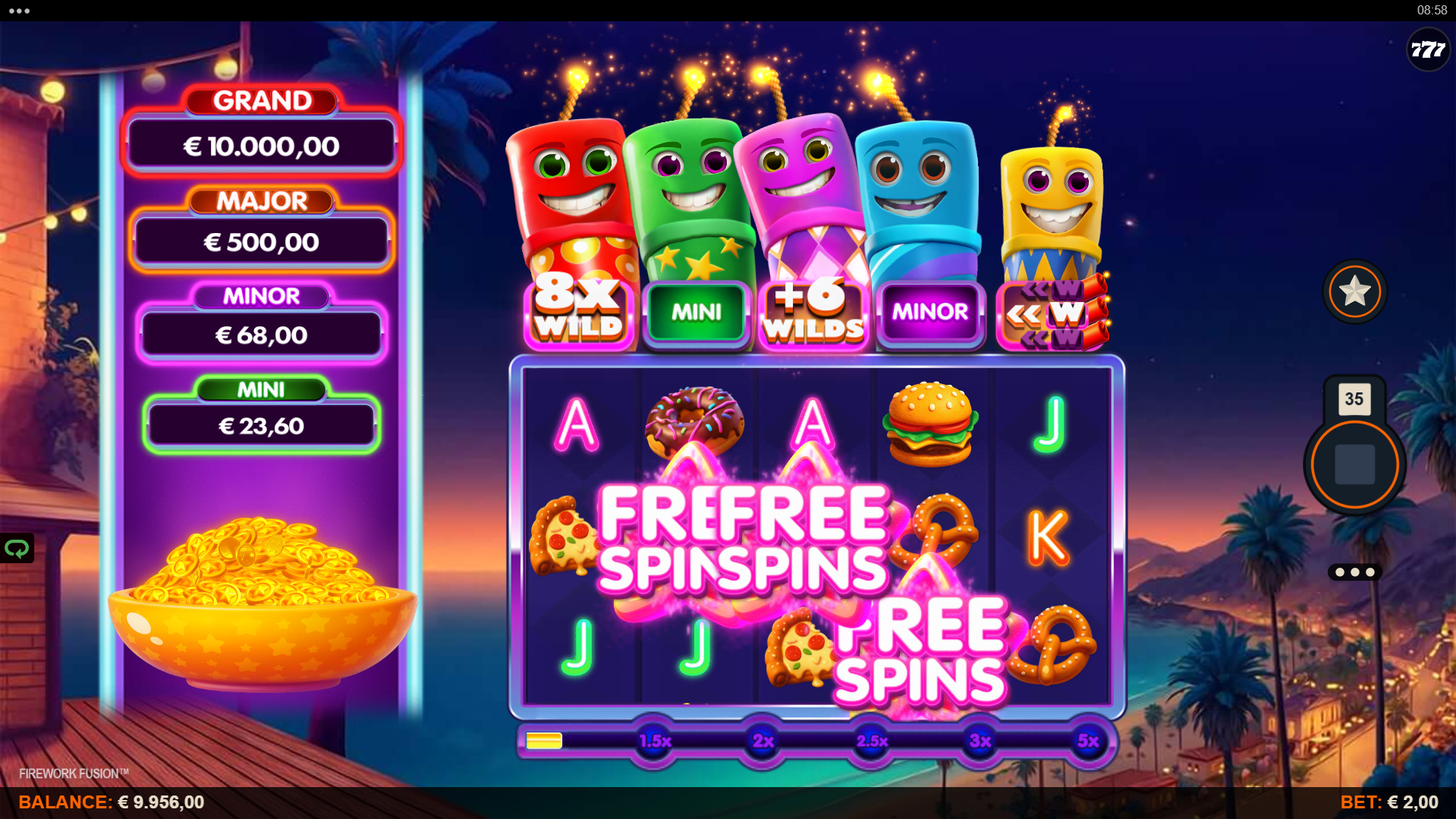 Firework Fusion Free Spins triggered by 3 scatter symbols