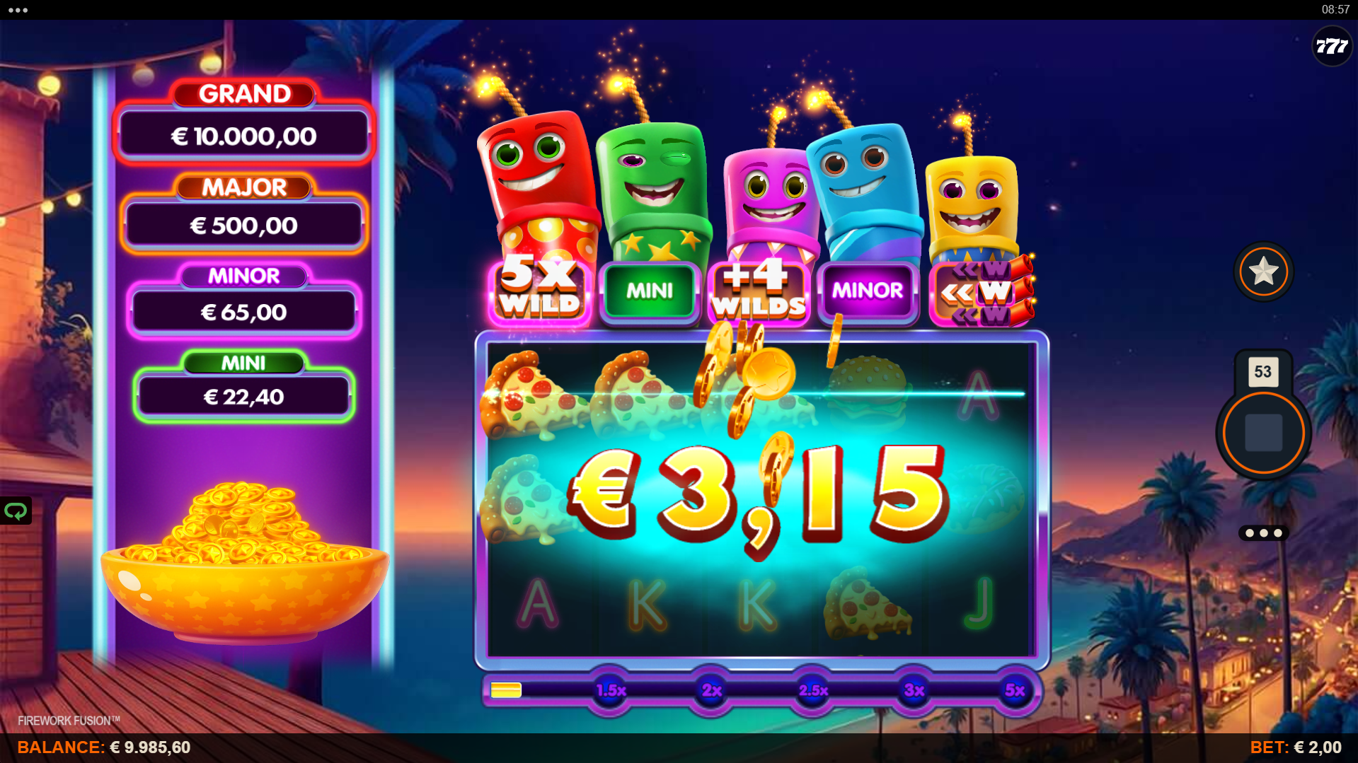 Firework Fusion 20 fixed paylines diagram