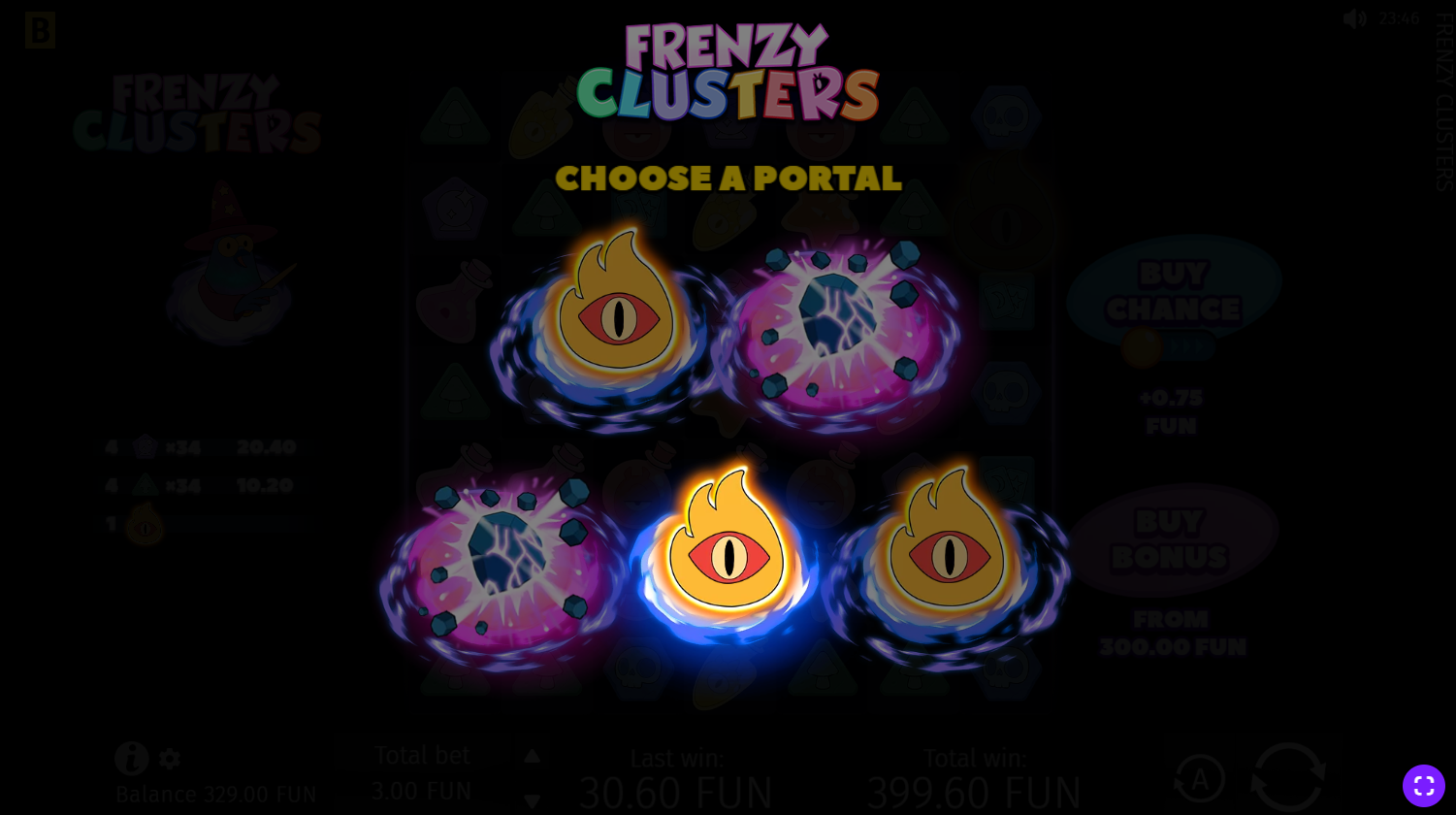 Frenzy Clusters Mystery Free Spins bonus feature with portal selection