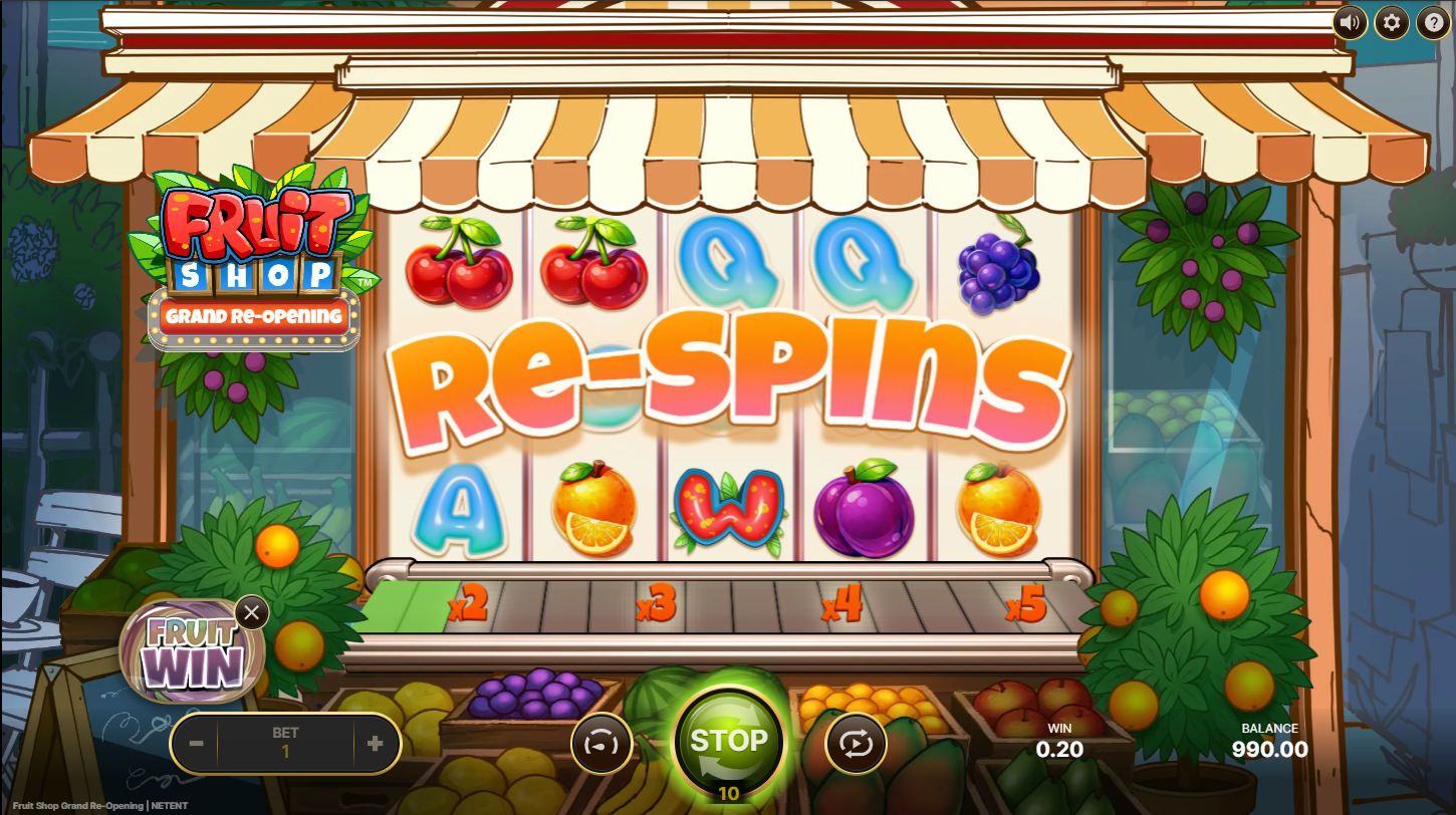 Fruit Shop Grand Re-Opening Fruit Win Feature activated via Elevate