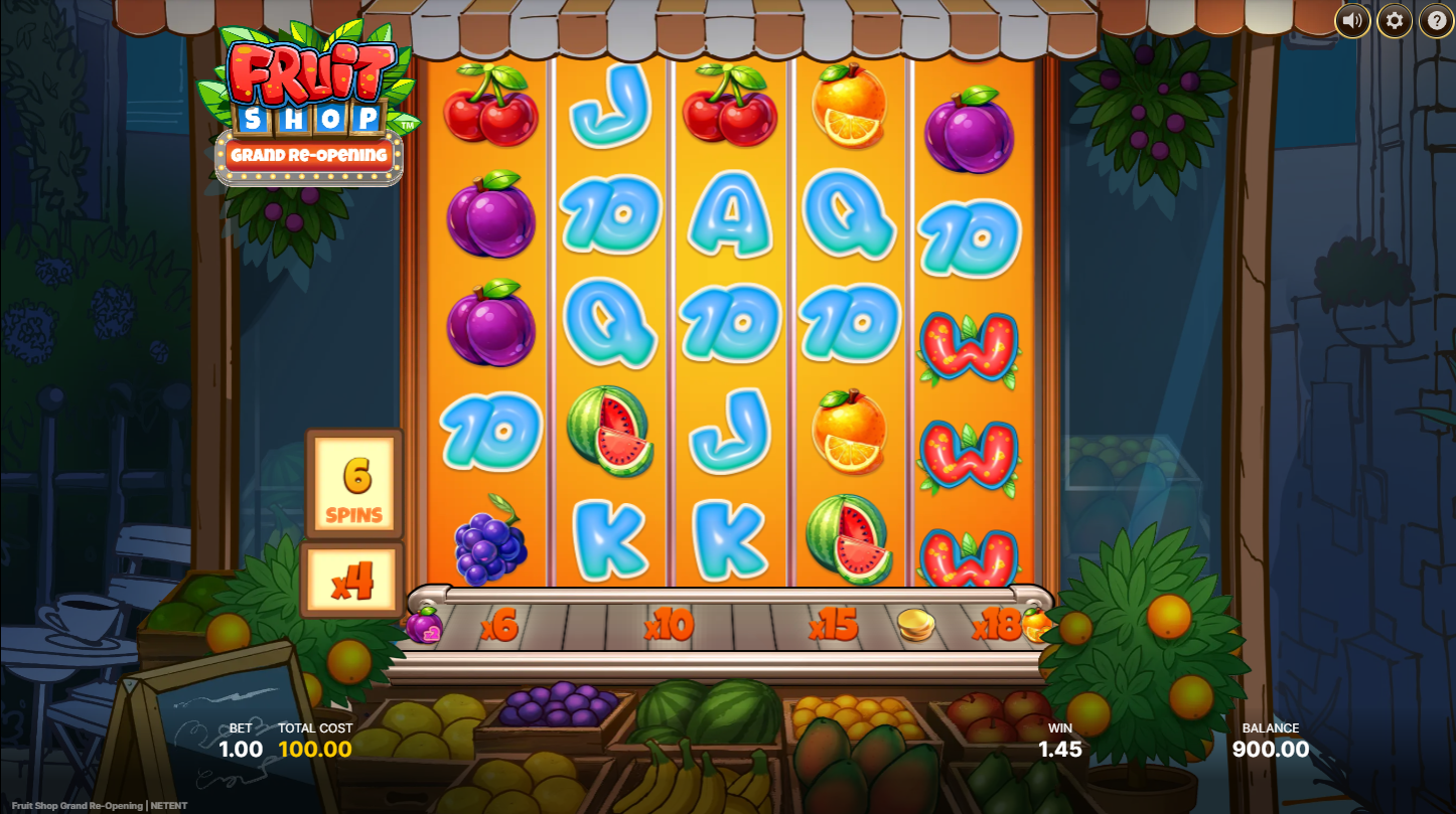 Fruit Shop Grand Re-Opening Garden Spins bonus mode with expanded 5x4 grid