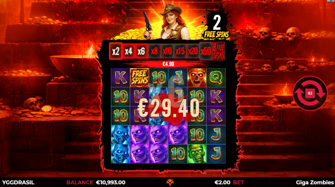 Giga Zombies GigaBlox Free Spins bonus round gameplay