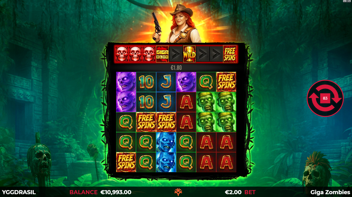 Giga Zombies GigaBlox Free Spins trigger screen