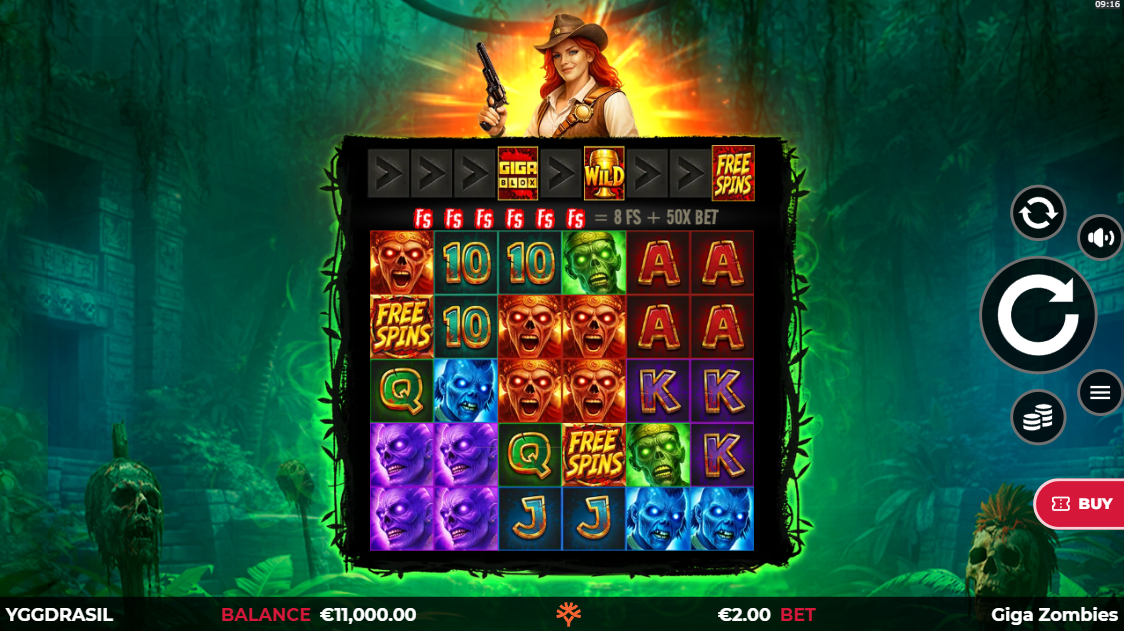 Giga Zombies GigaBlox base game gameplay showing 6x5 grid