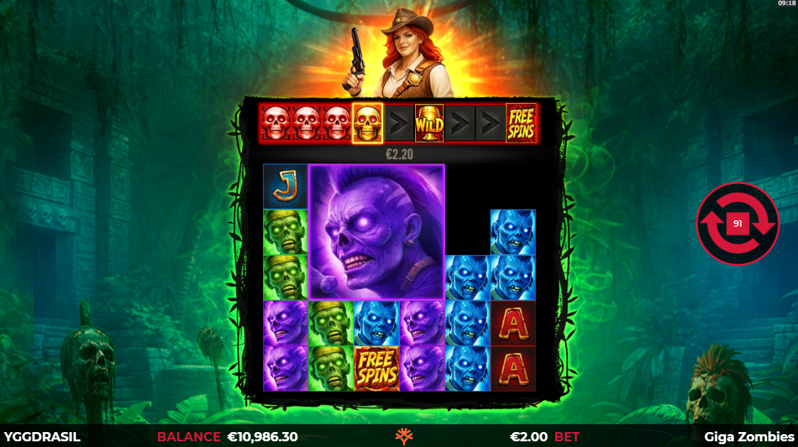 Giga Zombies GigaBlox feature - oversized GigaBlox symbol on reels