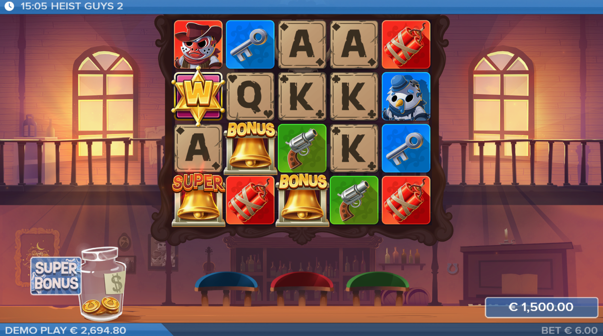 Heist Guys 2 Super Bonus trigger with Super Bonus symbol