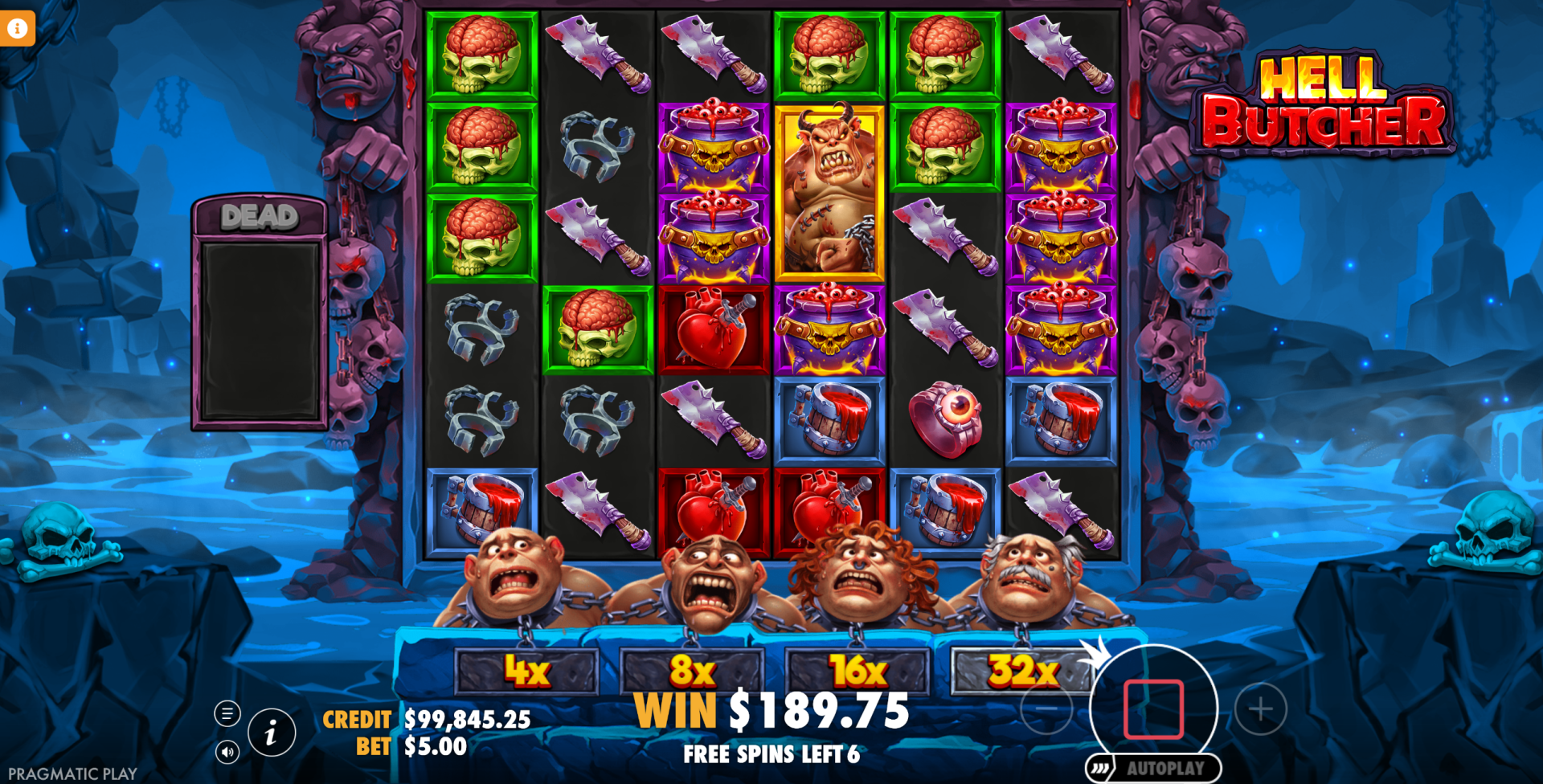 Hell Butcher bonus round showing the free spins feature in action