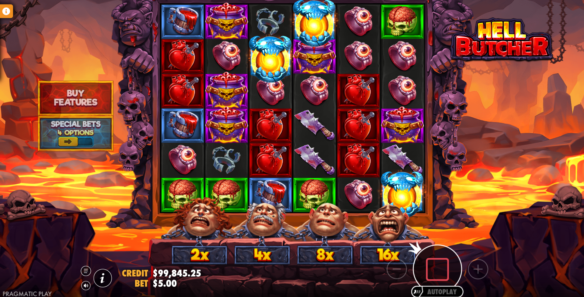 Hell Butcher free spins feature active on the 6x6 grid